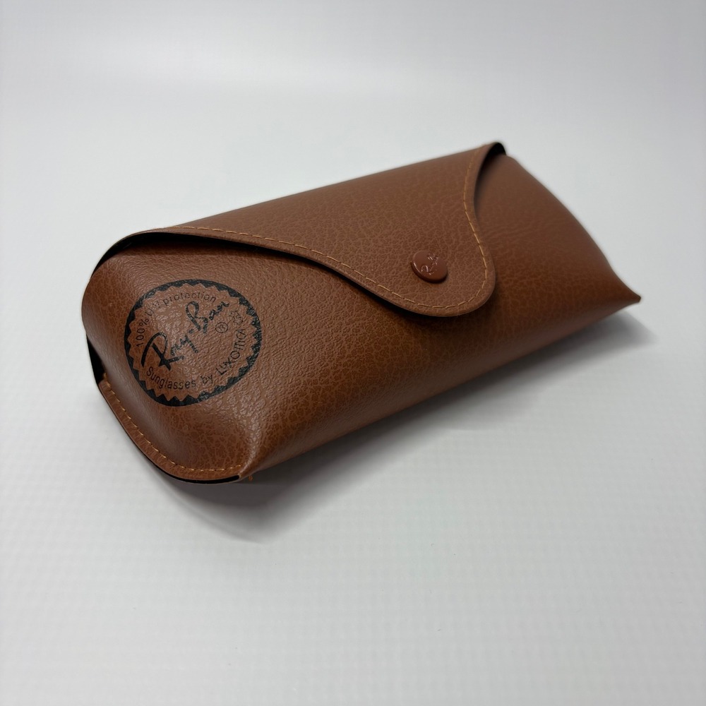 Ray-Ban Tan Brown Faux Leather Sunglasses Case Snap Closure Black Lining